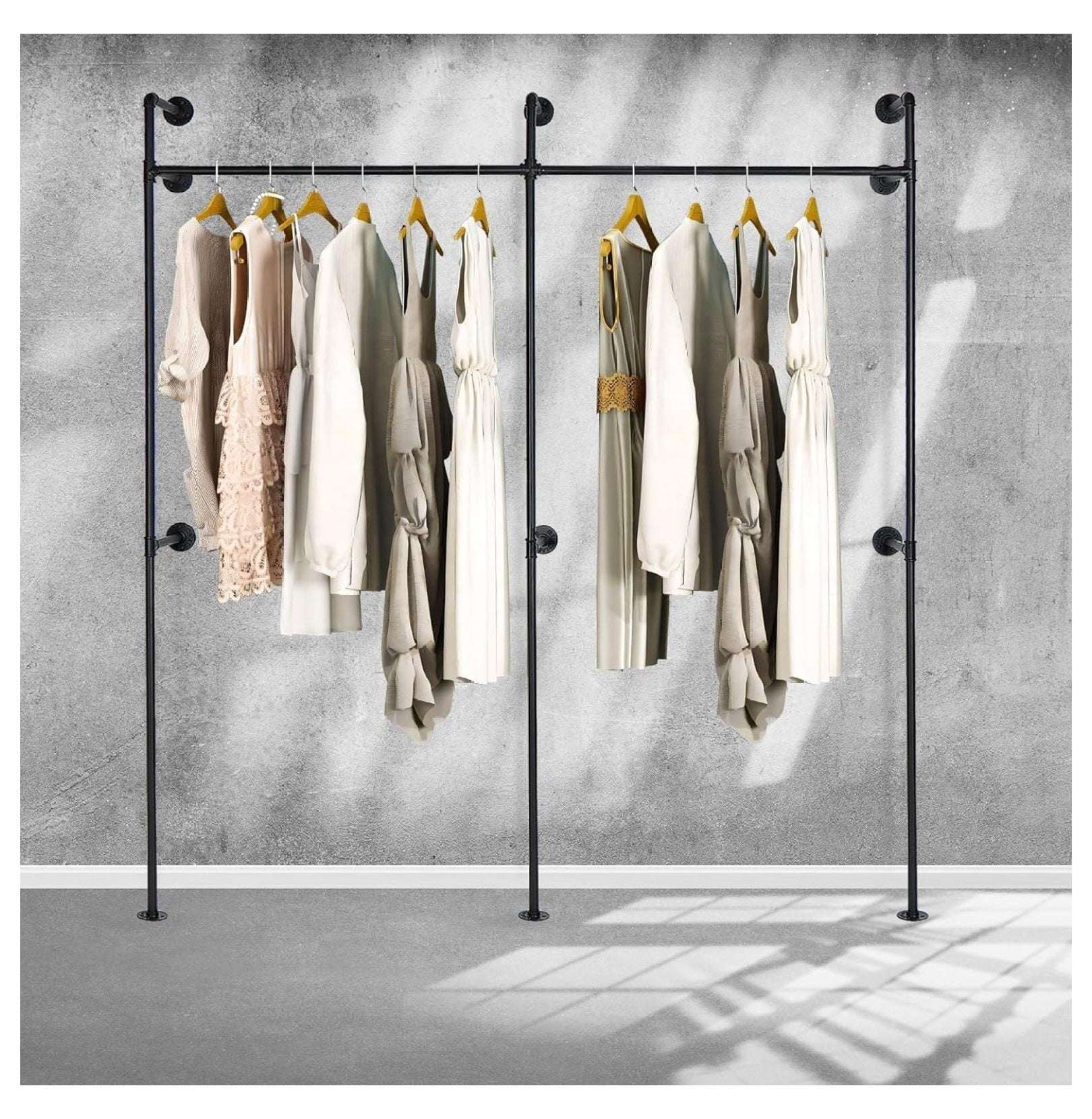 Superwum Industrial Pipe Clothing Rack Metal, Minimalist Walkin Closet