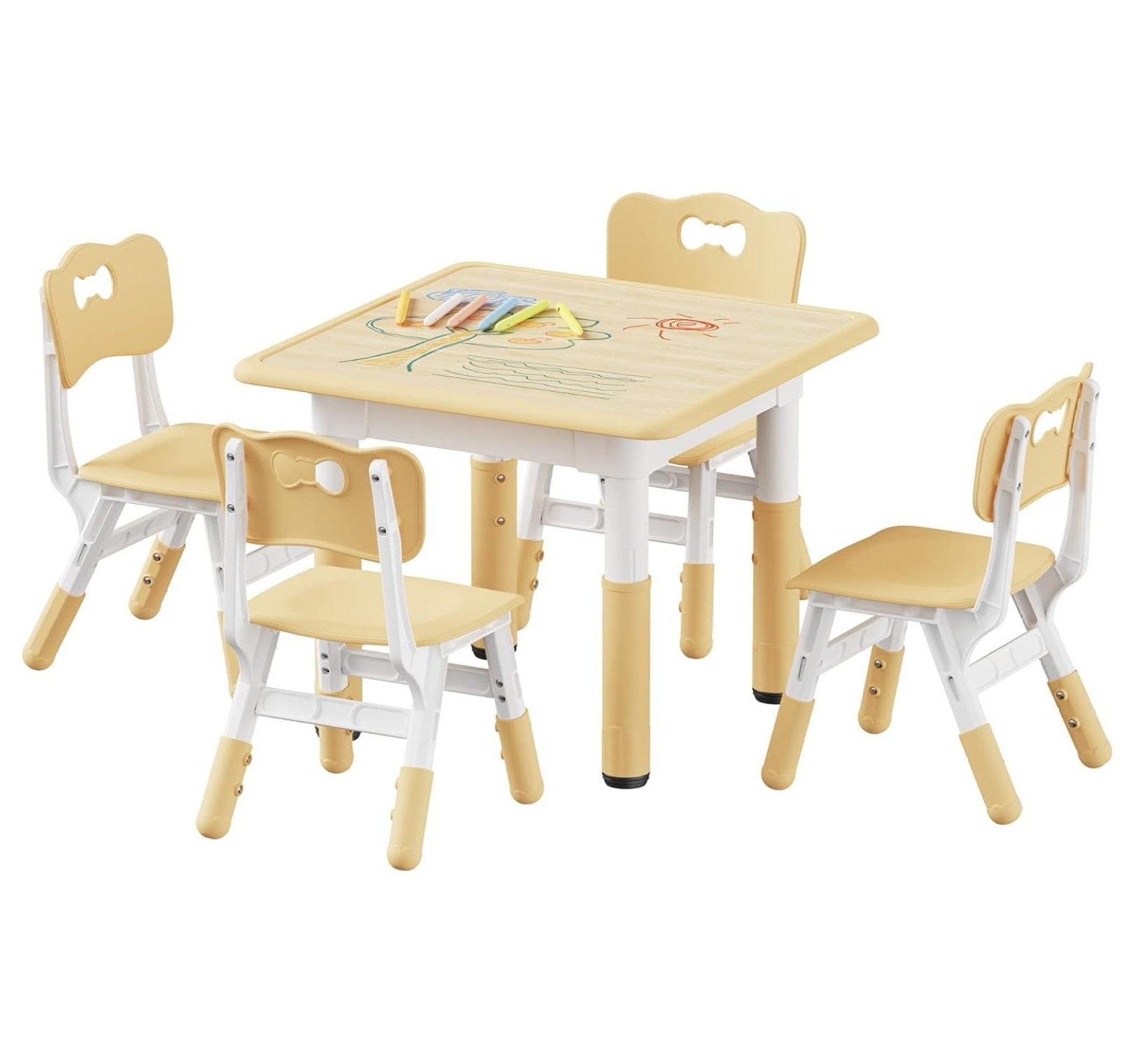 Superwum Kids Table and 4 Chairs Set, Height Adjustable Toddler Table