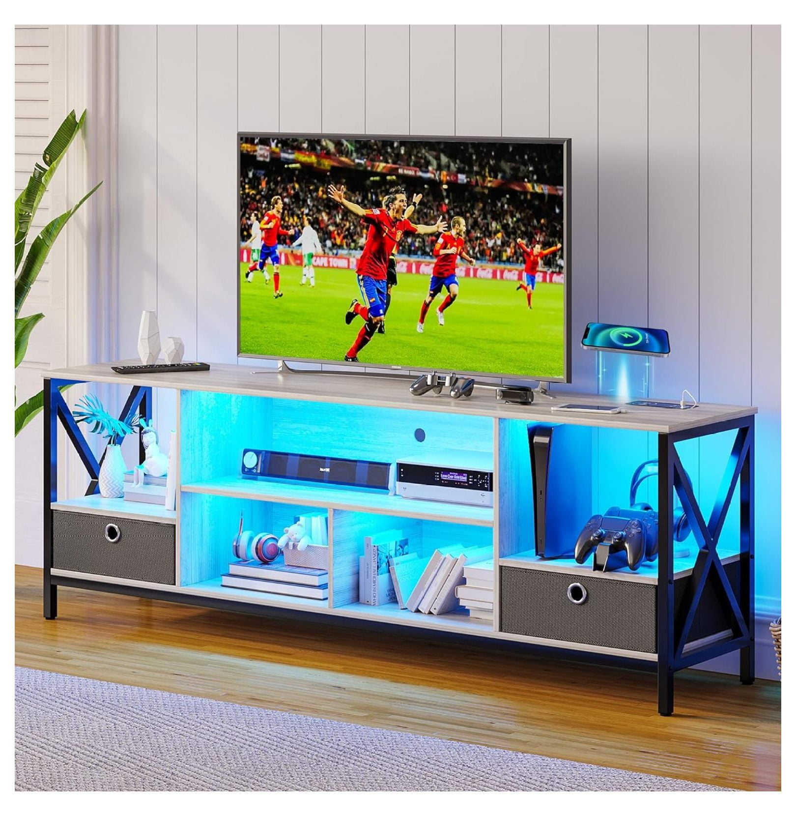 Superwum LED TV Stand for 75 inch TV, Smart Entertainment Center with