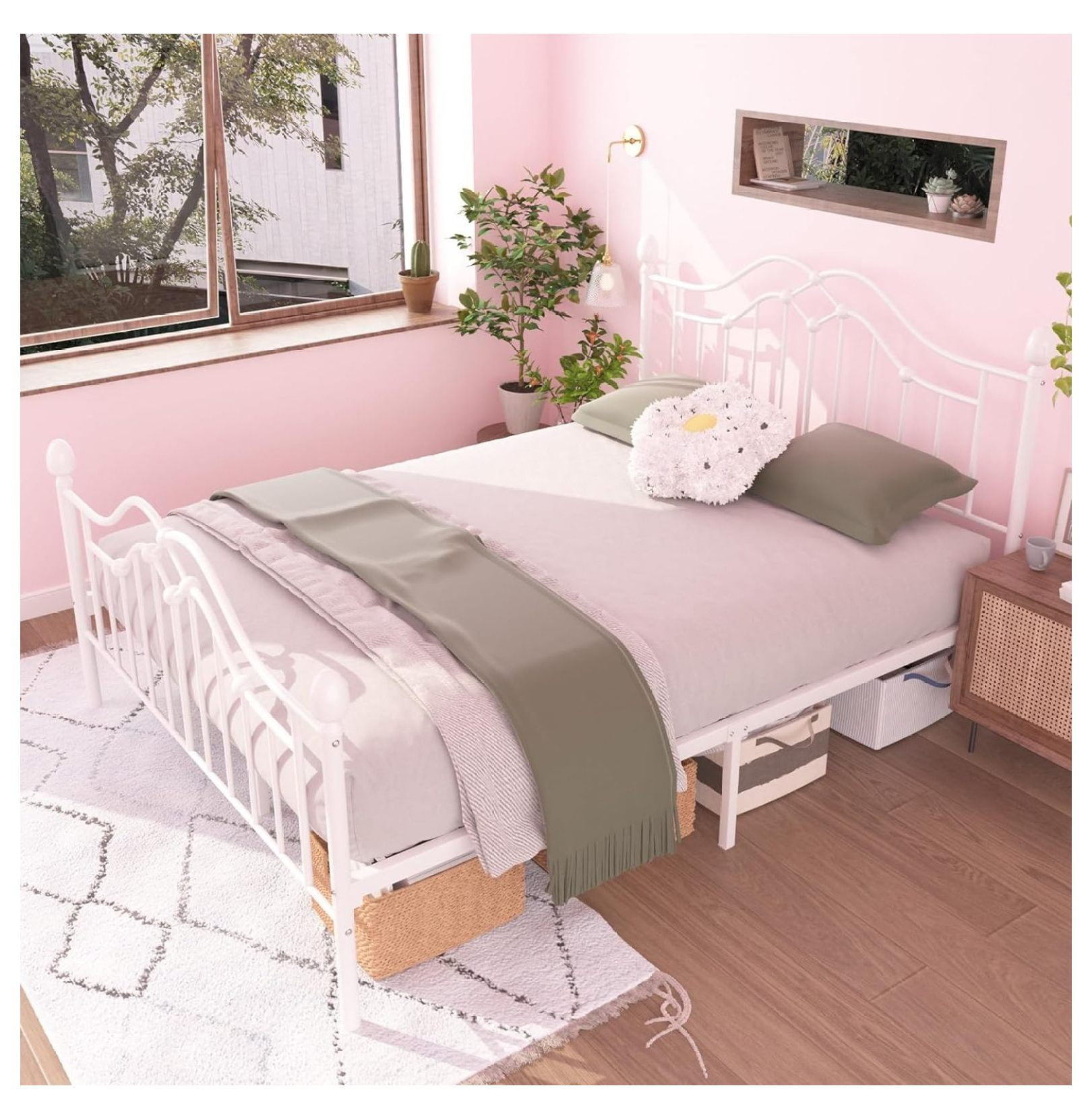 Superwum Metal Bed Frame with Modern IronArt Headboard & Footboard