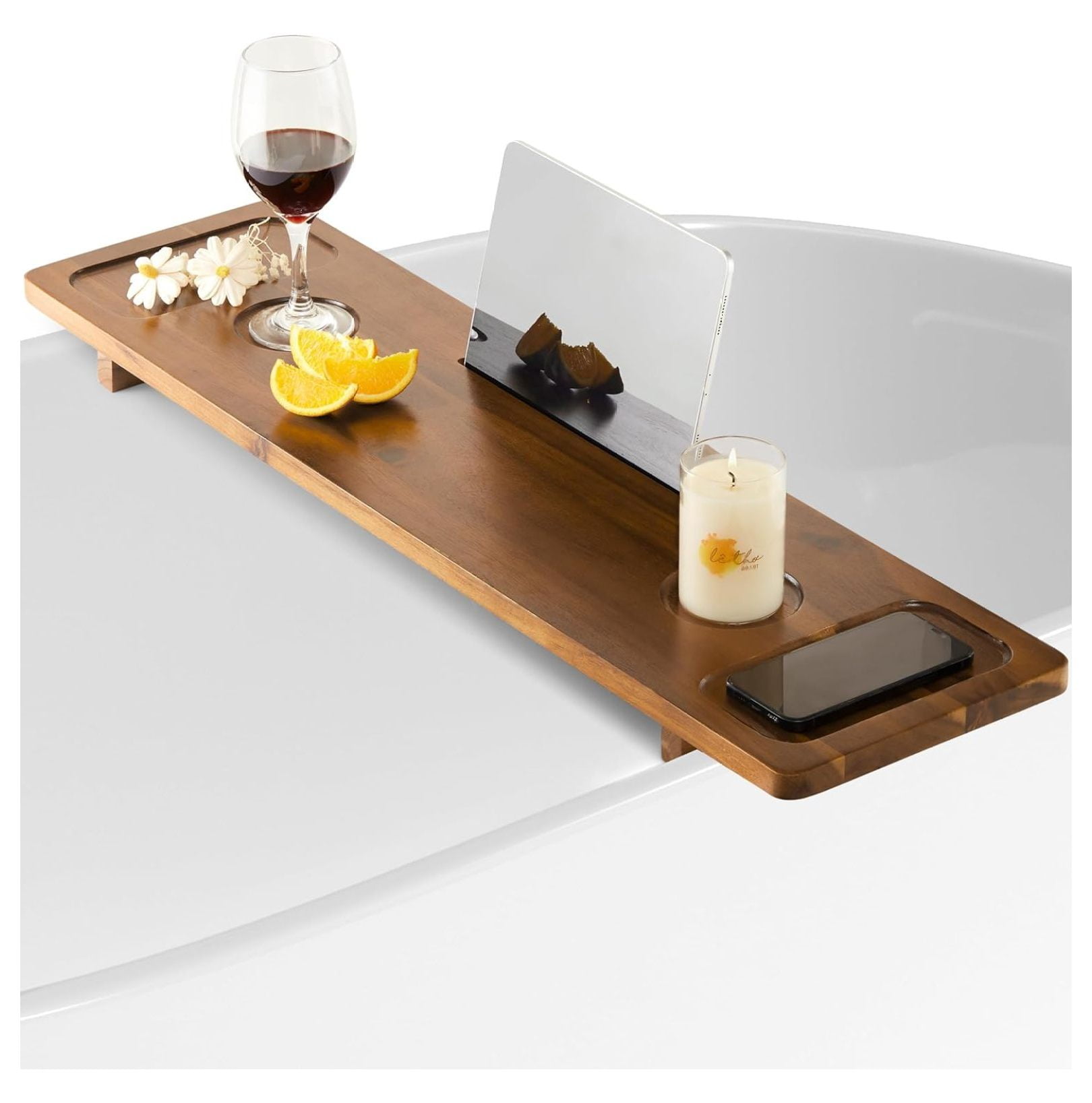 Superwum Premium Bathtub Tray Caddy, Solid Acacia Wood Bath Tray for