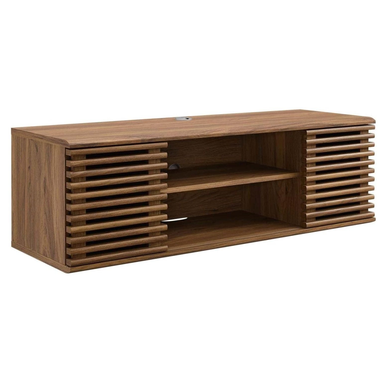 Retro Walnut Grain 46" Wall-Mount Media Console with Sliding Doors