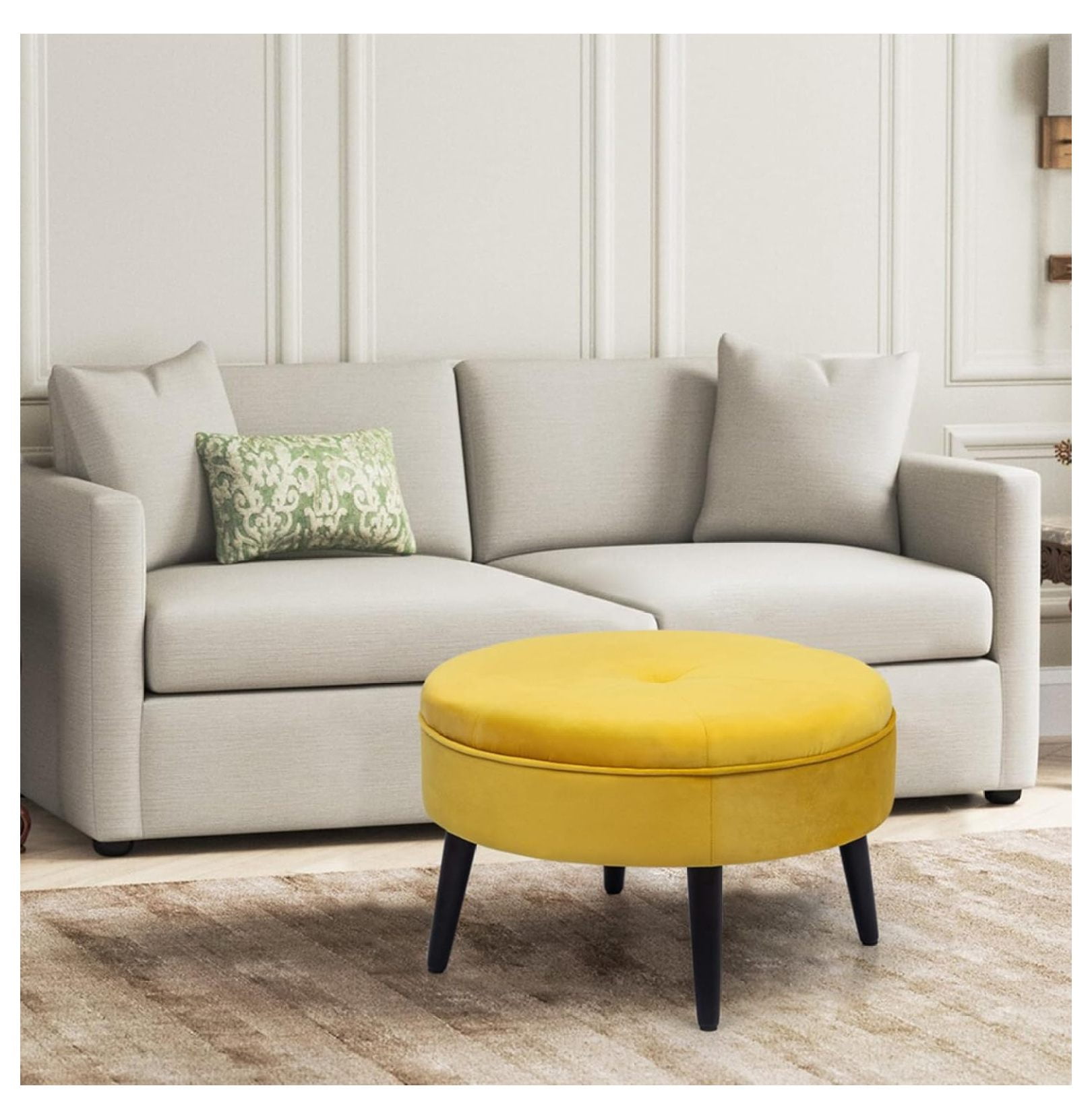 Superwum Small Round Ottoman, Velvet Upholstered Footrest Stool Seat ...