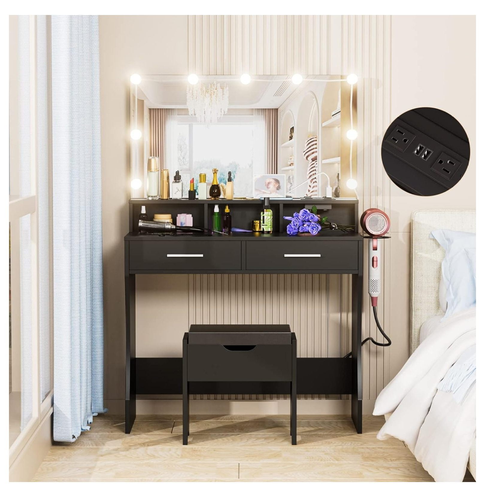 Superwum Vabches Makeup Vanity with Lighted Mirror & Power Outlet 