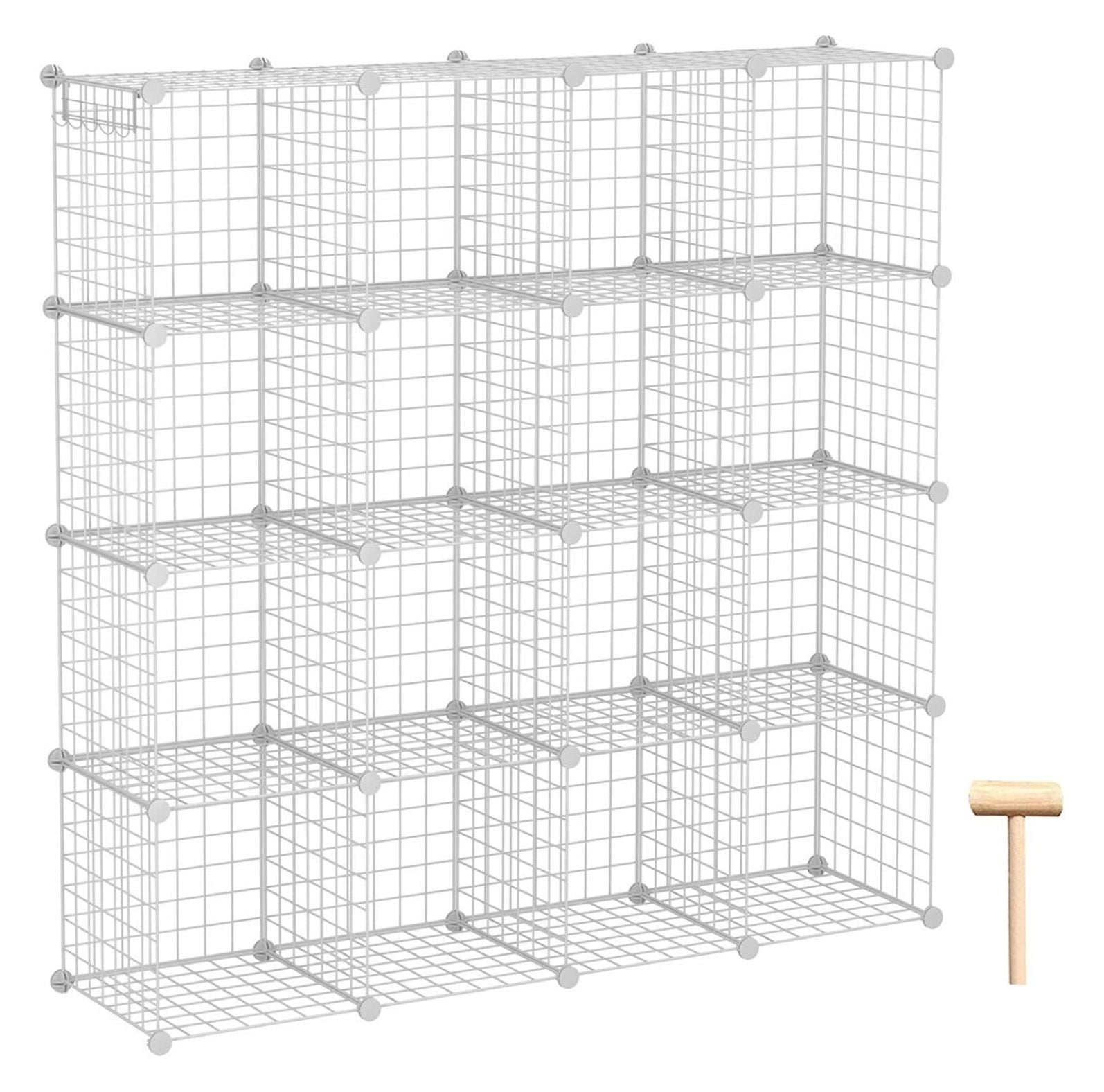 Superwum Wire Cube Storage, 16-Cube Organizer Metal Grids Storage ...