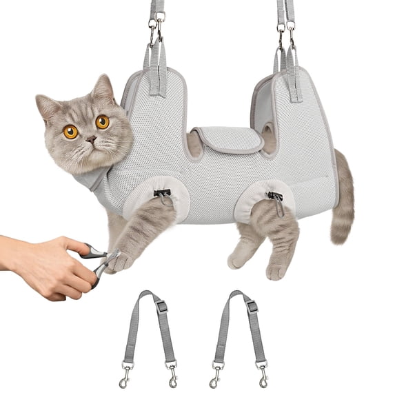 Supet Cat Grooming Hammock Harness, Adjustable Breathable Sling with Secure Restraint for Nail Trimming, Bathing & Cleaning