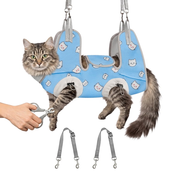 Supet Cat Grooming Hammock Harness, Adjustable Breathable Sling with Secure Restraint for Nail Trimming, Bathing & Cleaning