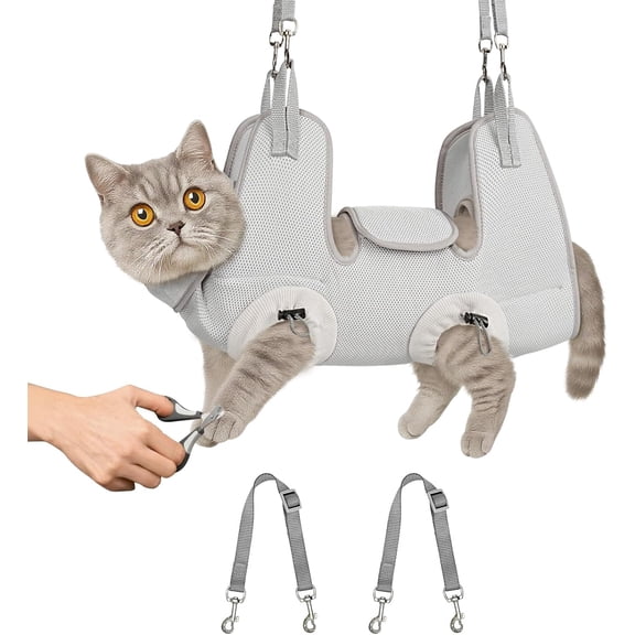 Supet Cat Grooming Hammock Harness, Hanging Sling with Secure Restraint for Nail Trimming, Medication & Cleaning, 1 Pack