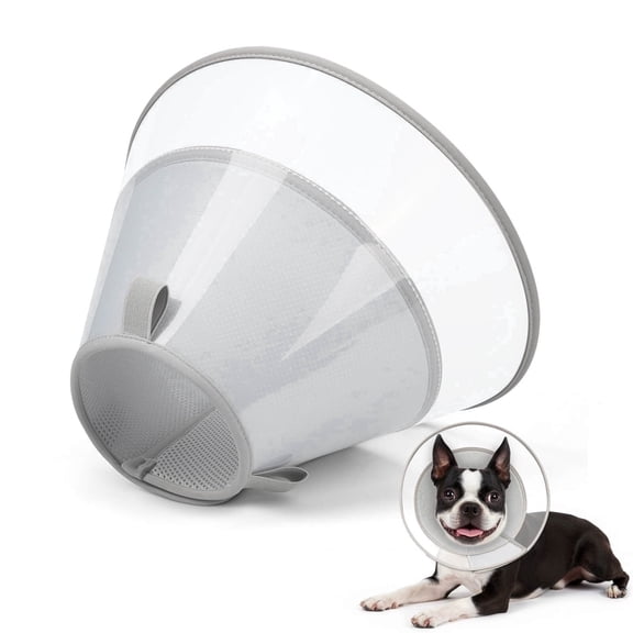 Supet Dog Cone Collar, Transparent Elizabethan Recovery Collar with Soft Padded Edge, Adjustable to Prevent Licking