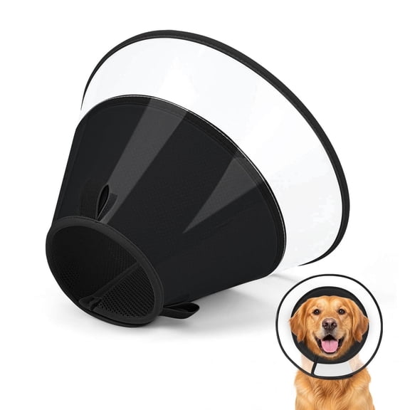 Supet Dog Cone Collar, Transparent Elizabethan Recovery Collar with Soft Padded Edge, Adjustable to Prevent Licking