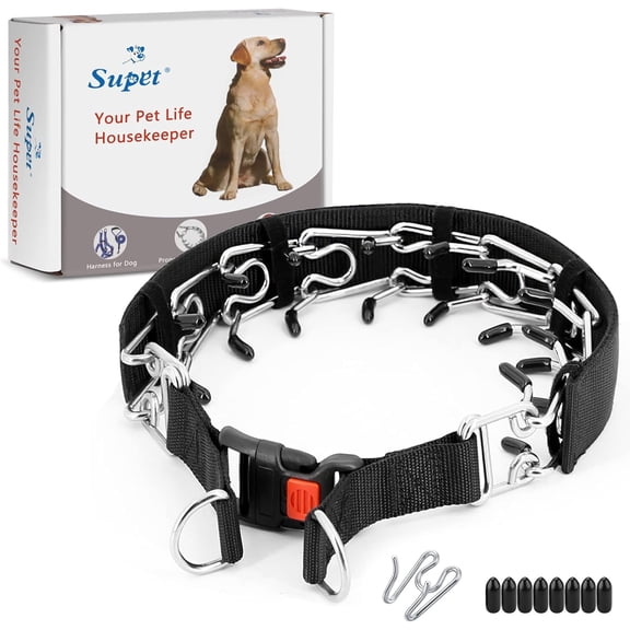 Supet Dog Training Collar, Adjustable Metal Prong Design with Quick Release Buckle and Nylon Cover for All Dogs