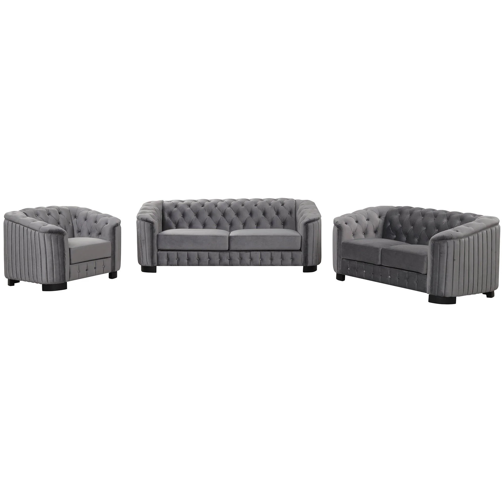 Supfirm Modern 3Piece Sofa Sets with Rubber Wood Legs,Velvet