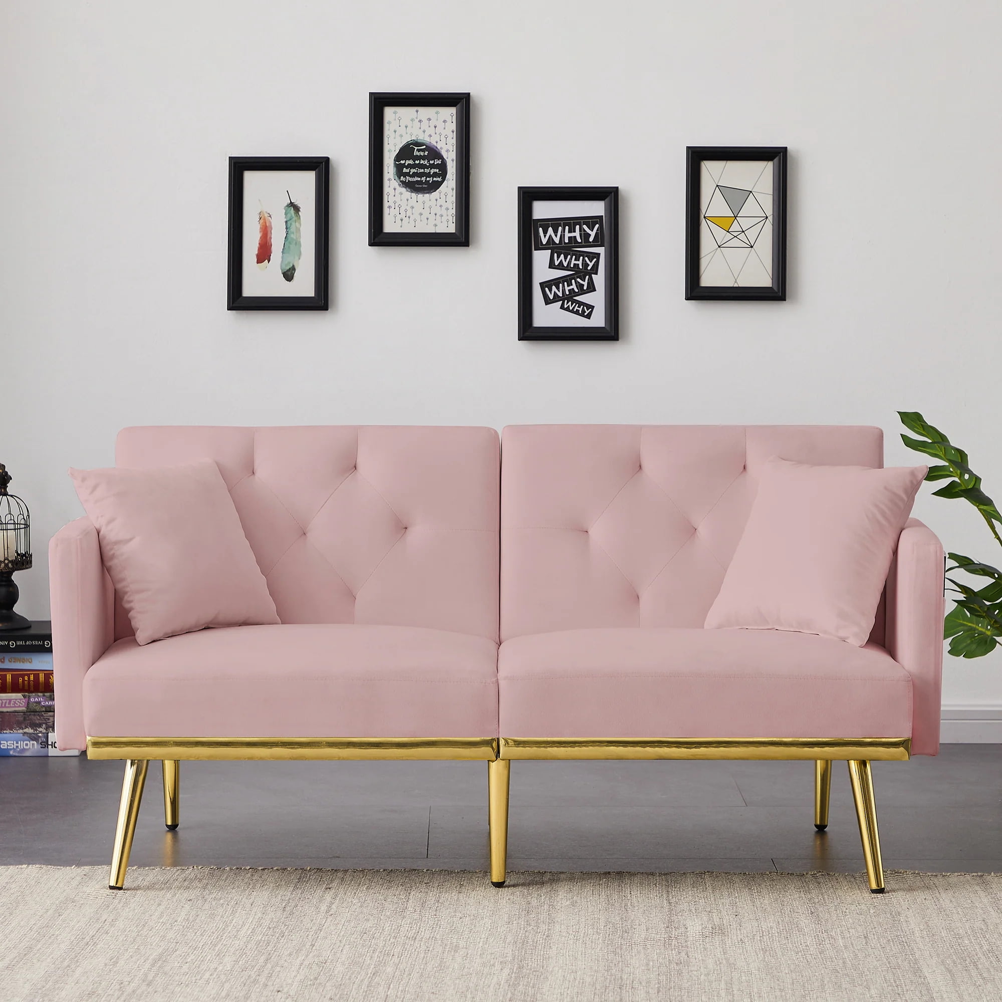 Supfirm PINK VELVET SOFA BED