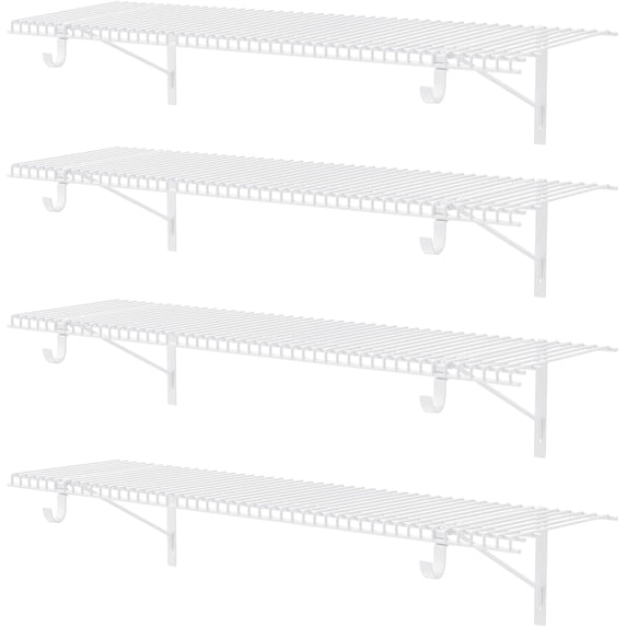 Supforce 4 Pack Closet Shelves with Triangular Brackets, 4FT X 12IN Wall Mounted Wire Shelving Orgnizer for Closet,Laundry Room,Load Up to 150lb, White