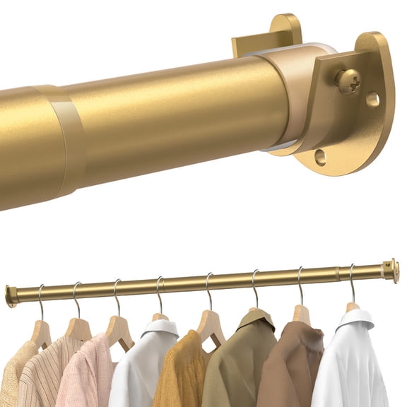 Supforce Closet Rods for Hanging Clothes,17-28in Stepless Adjustable Closet Rod,1.3in Diameter Heavy Duty Closet Hanging Rod, Golden