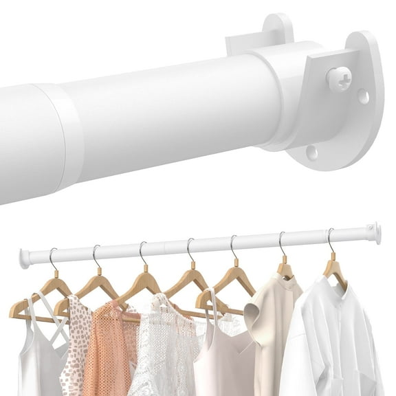 Supforce 17-82in Stepless Adjustable Closet Rods for Hanging Clothes, 1.3in Diameter Heavy Duty Closet Hanging Rod, Matte White