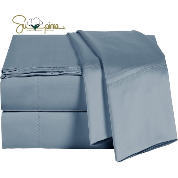 Supima  Sheets 600 Thread Count,Bed Sheet Set  Size Sheets 4 count,Soft & Silk Sateen Weave, Fits Mattress Up to 18",Deep Pocket, Breathable & Fade Resistant(Blue Grey,)
