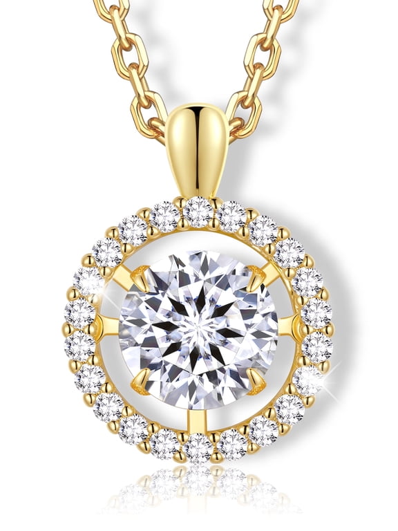 1CT Moissanite Heart Necklace for Women, 14K Gold Plated Sparkling Round Solitaire Dancing Pendant Necklace, D Color VVS1, Hypoallergenic Jewelry Gifts for Daughter Mom Birthday