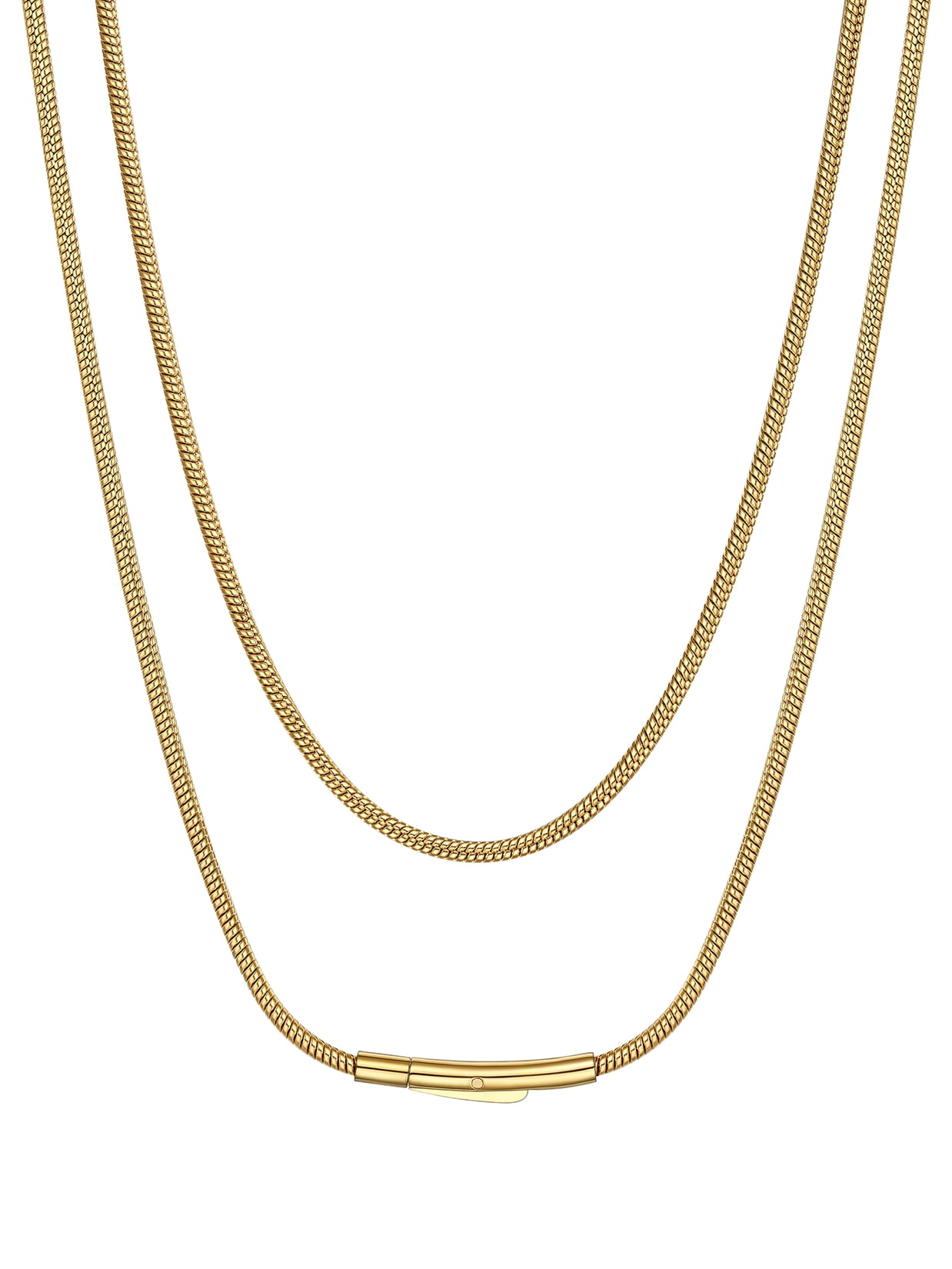 Suplight 2mm Polished Round Snake Chain Necklace for Pendants 14K Gold Plated Stainless Steel