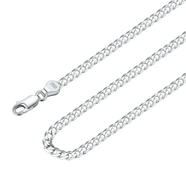 Suplight 3mm Flat Curb Cuban Link 925 Sterlings Silver Chain Necklace, Hip Hop Jewelry for Men Women