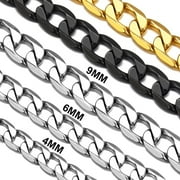 Suplight 4mm Cuban Curb Chain For Men Silver Stainless Steel 22 Inches Solid Miami Cuban Link Chain Necklace Hip Hop Jewelry