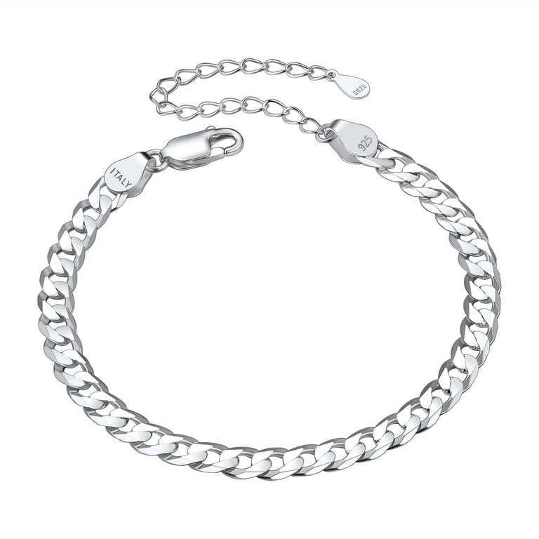 Suplight 5mm 925 Sterling Silver Flat Curb Cuban Link Chain