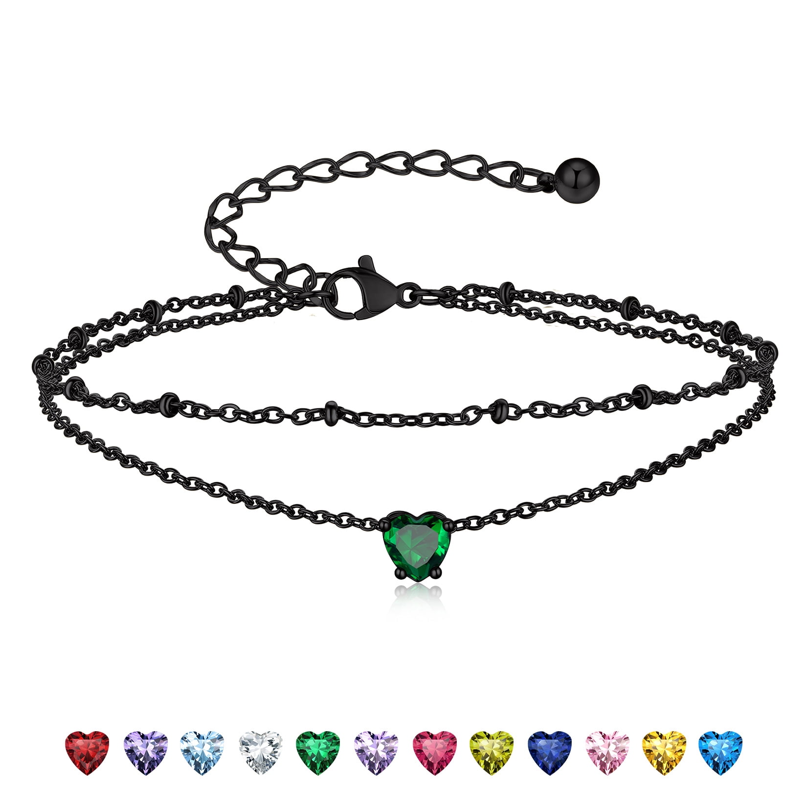 Suplight 925 Stelring Silver Birthstone Crystal Anklet Dainty Chain Anklet Bracelets for Women