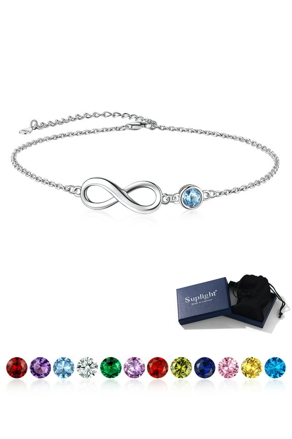 925 Stelring Silver Infinity Birthstone Anklet, Dainty Foot Chain Crytal Anklet Bracelets for Women
