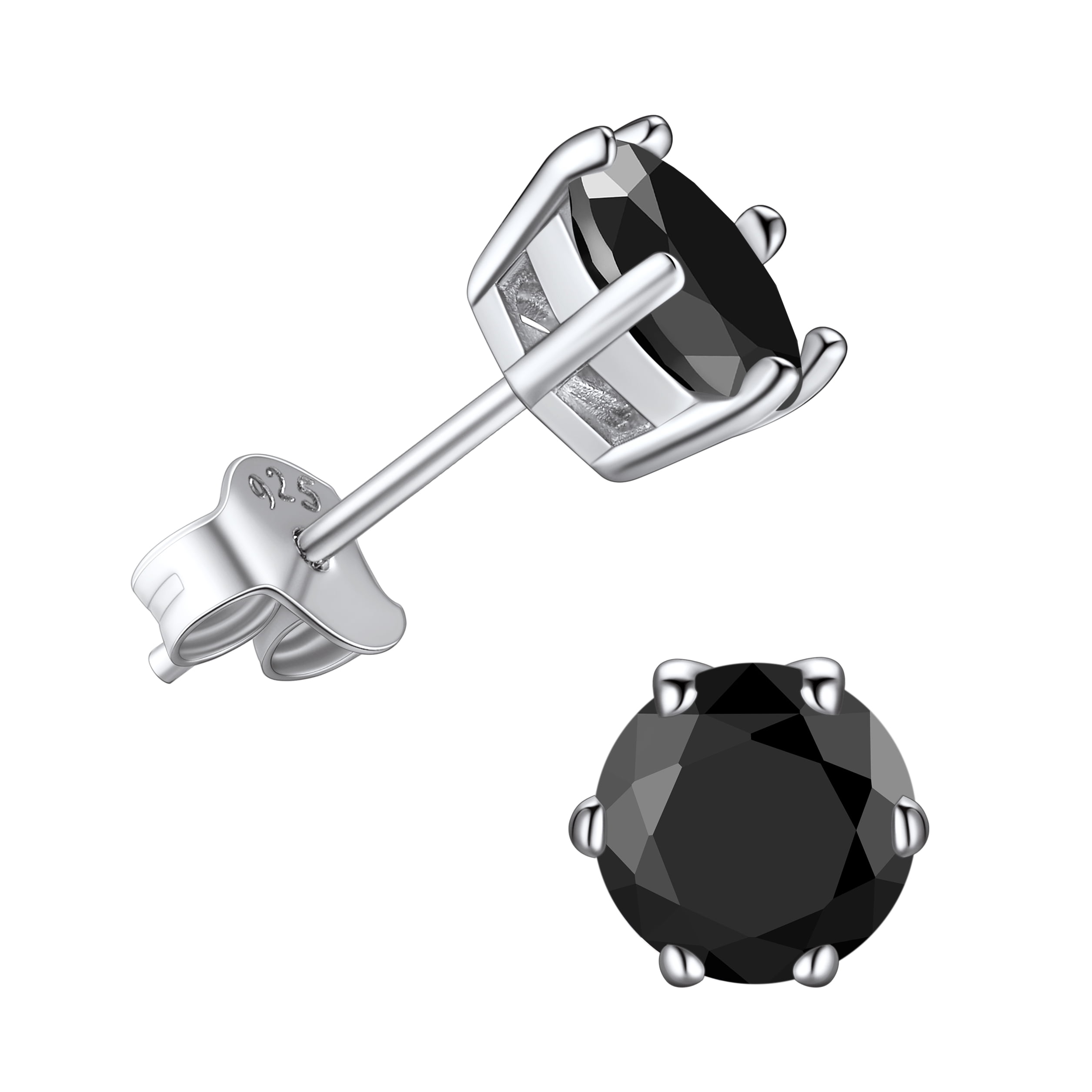 Suplight 925 Stelring Silver Simulated Diamond Black Cubic Zirconia Stud Earrings for Women Men 9mm