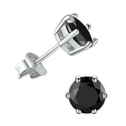 Suplight 925 Stelring Silver Simulated Diamond Black Cubic Zirconia Stud Earrings for Women Men 9mm
