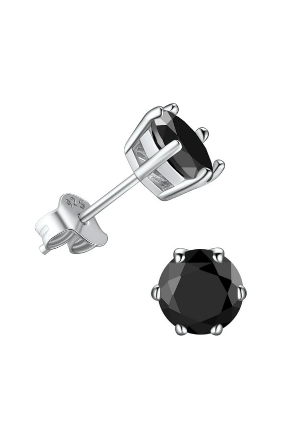 925 Stelring Silver Simulated Diamond Black Cubic Zirconia Stud Earrings for Women Men 9mm