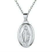 Suplight 925 Stelring Silver Virgin Mary Necklace Christian Jewelry Oval Medallion Medal Pendant Necklaces