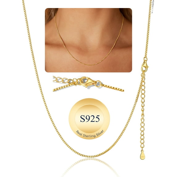Suplight 925 Sterling Silver Women Necklace Box Chain for Women 1mm 18"22"26"30" Slim Chain Jewelry Gift