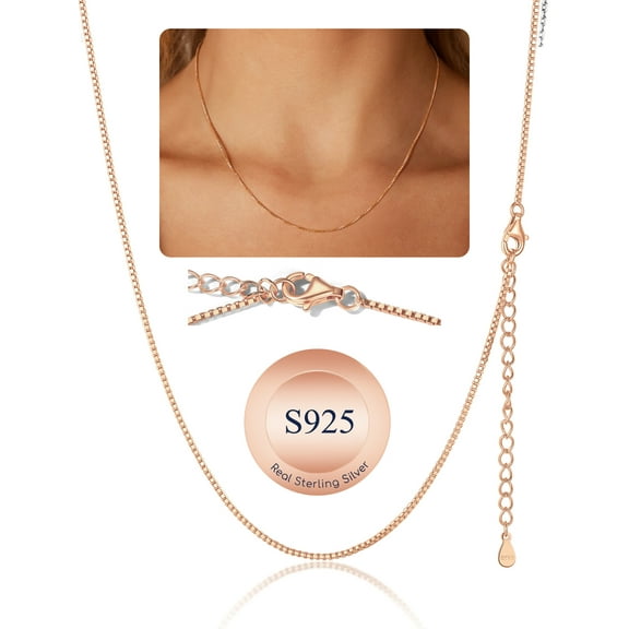 Suplight 925 Sterling Silver Women Necklace Box Chain for Women 1mm 18"22"26"30" Slim Chain Jewelry Gift
