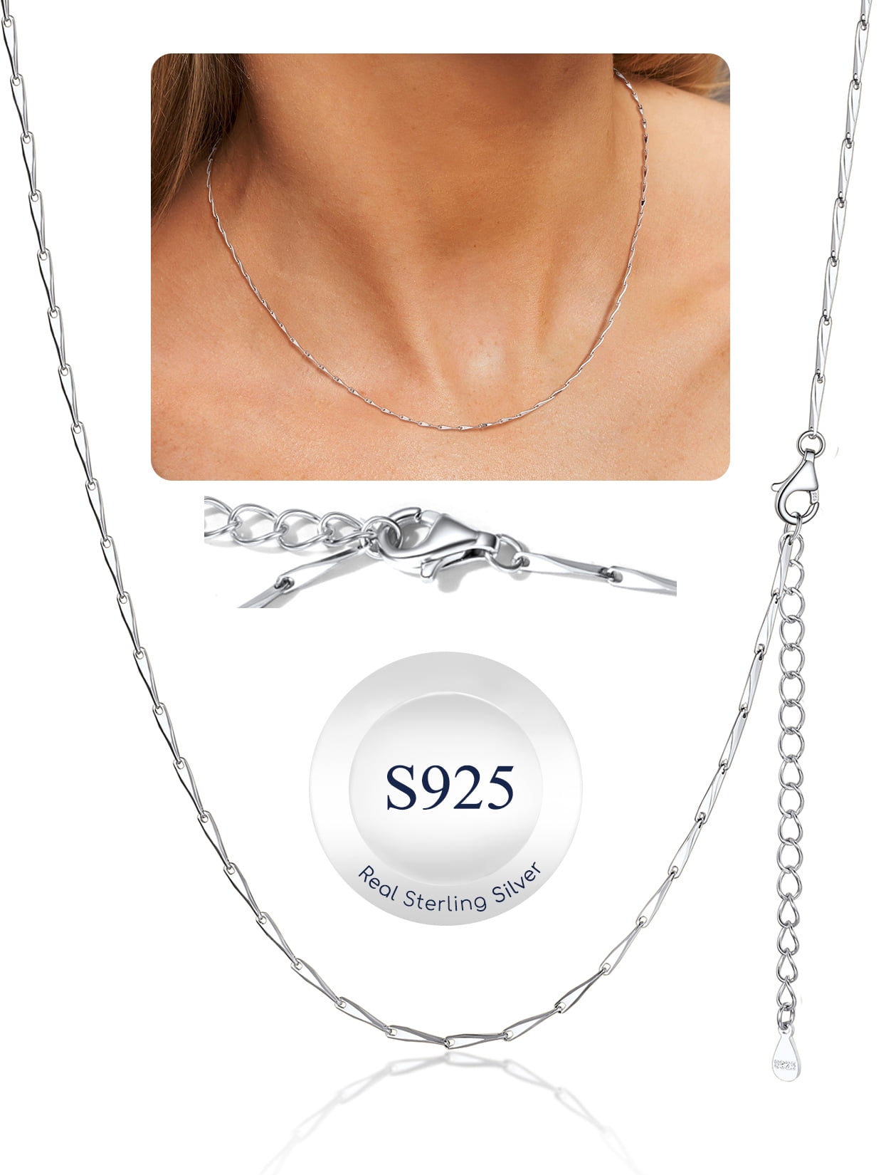 Suplight 925 Sterling Silver Women Necklace Melon Chain for Women 1mm 18"22" Slim Chain Jewelry Gift