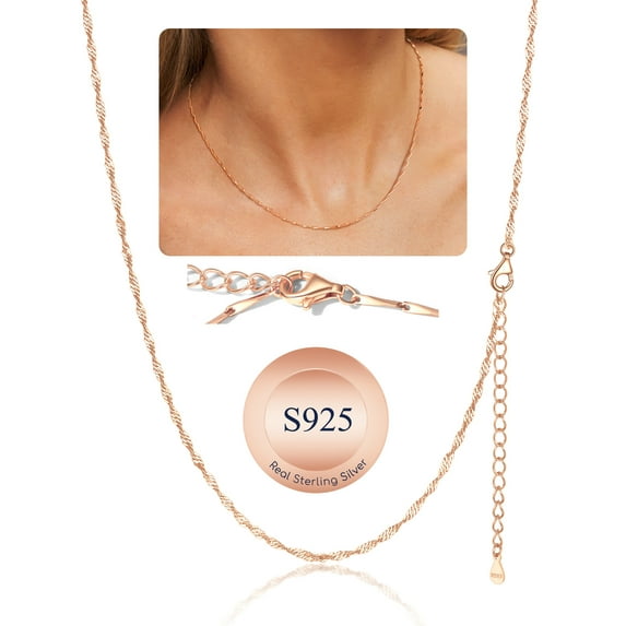 Suplight 925 Sterling Silver Women Necklace Melon Chain for Women 1mm 18"22" Slim Chain Jewelry Gift