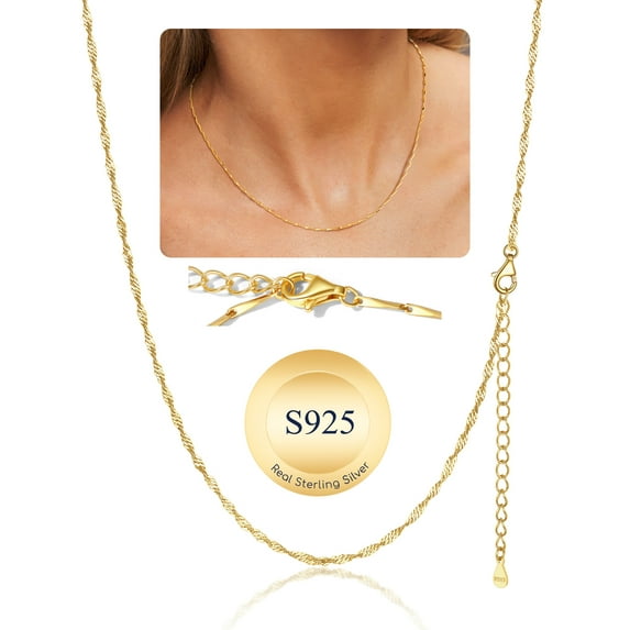Suplight 925 Sterling Silver Women Necklace Melon Chain for Women 1mm 18"22" Slim Chain Jewelry Gift
