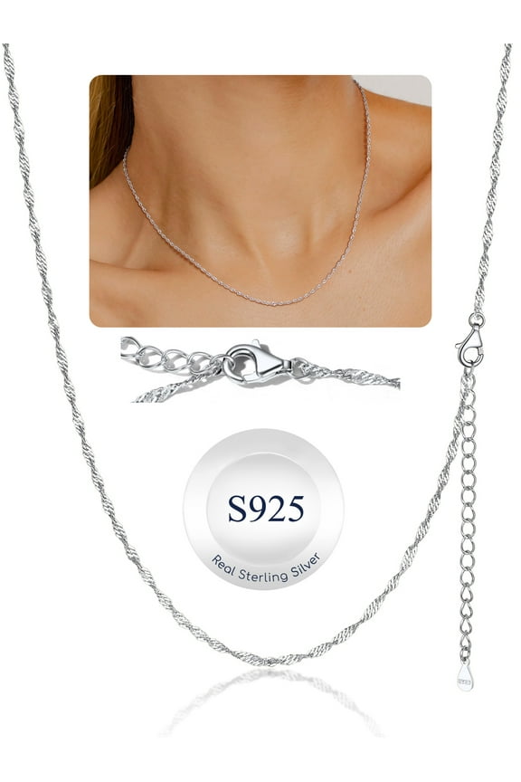 925 Sterling Silver Women Necklace Waterwave Chain for Women 2mm 18"22" Slim Chain Jewelry Gift