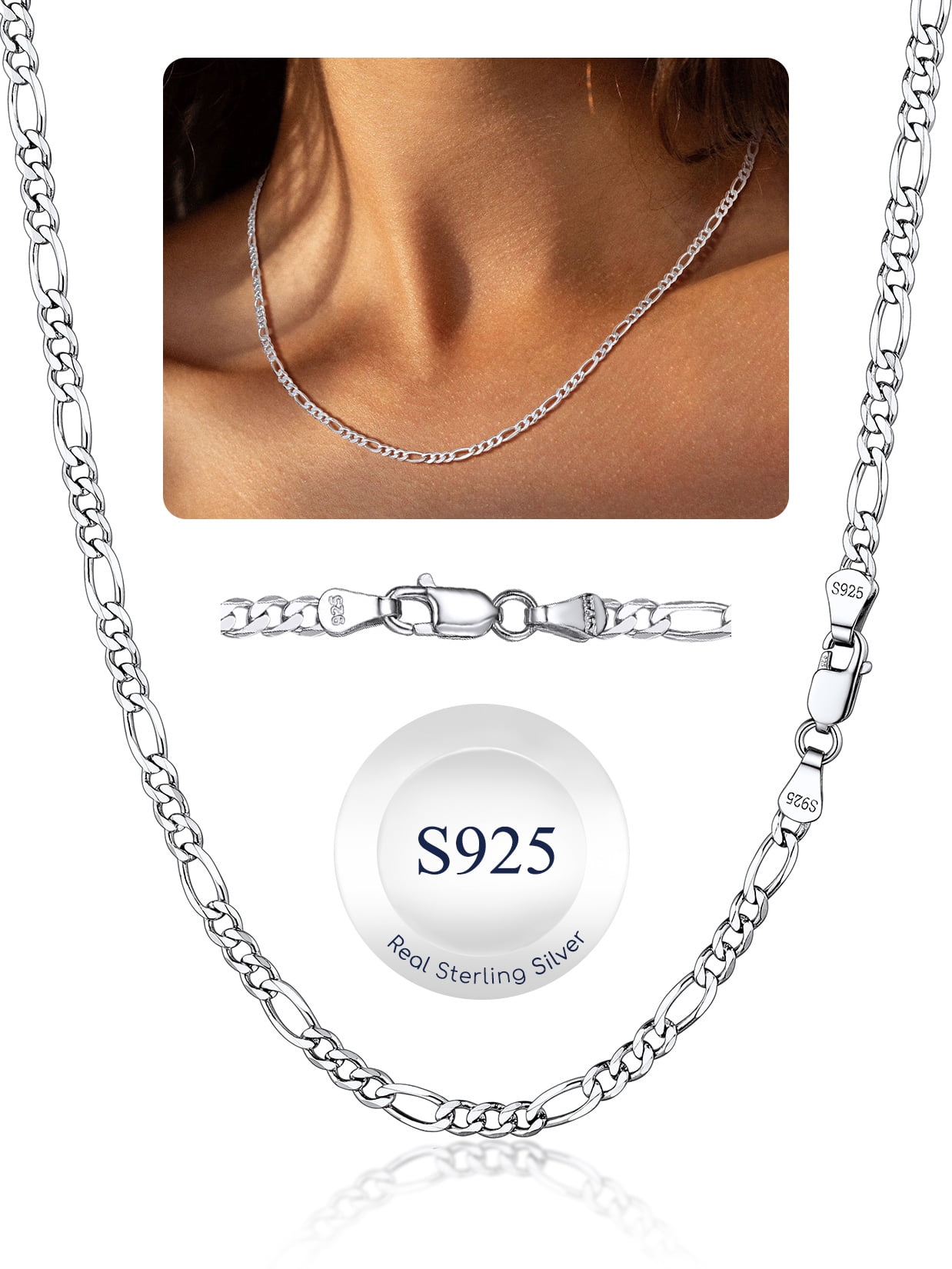Walmart discount codes: Walmart Black Friday Deals 2025 - Suplight 925 Sterling Silver Figaro Chain Necklace, 3mm/5mm, Textured, Hypoallergenic