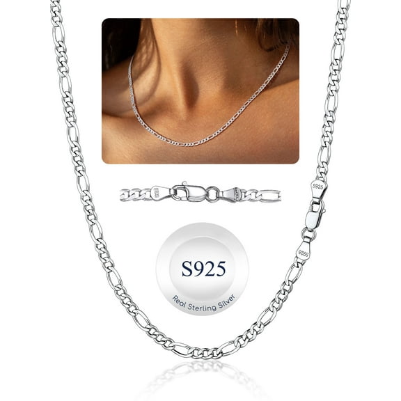 Suplight Solid 925 Sterling Silver 3mm/5mm Figaro Chain Necklace, Jewelry Gift for Men Women