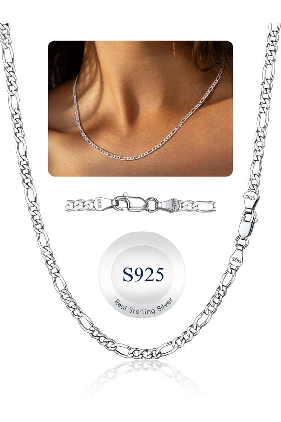 Solid 925 Sterling Silver 3mm/5mm Figaro Chain Necklace, Jewelry Gift for Men Women