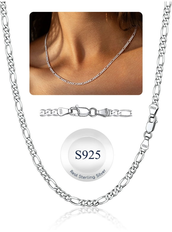 Solid 925 Sterling Silver 3mm/5mm Figaro Chain Necklace, Jewelry Gift for Men Women