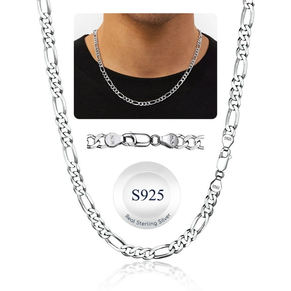 Suplight Solid 925 Sterling Silver 3mm/5mm Figaro Chain Necklace for Men Women, Silver Jewelry Gift