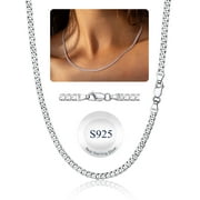 SUPLIGHT Solid 925 Sterling Silver Chain Necklace 3mm Flat Curb Cuban Link Chain Jewelry Gift for Men Women