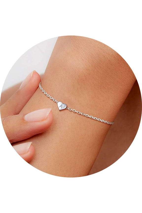 925 Sterling Silver Adjustable Letter W Initial Heart Chain Charm Bracelet for Women Girls