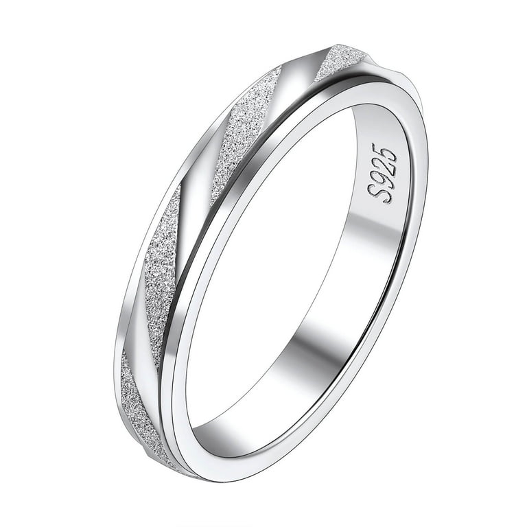 Suplight 925 Sterling Silver Band Rings 3.5mm Slanted Texture