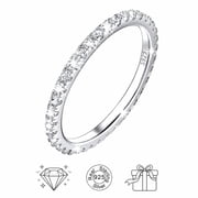 Suplight 925 Sterling Silver Band Rings for Women, Sparkling Cubic Zirconia 1.6mm Thin Stackable Eternity Engagement Wedding Band Ring Gemstone Jewelry Gift for Wife Anniversary Size 8