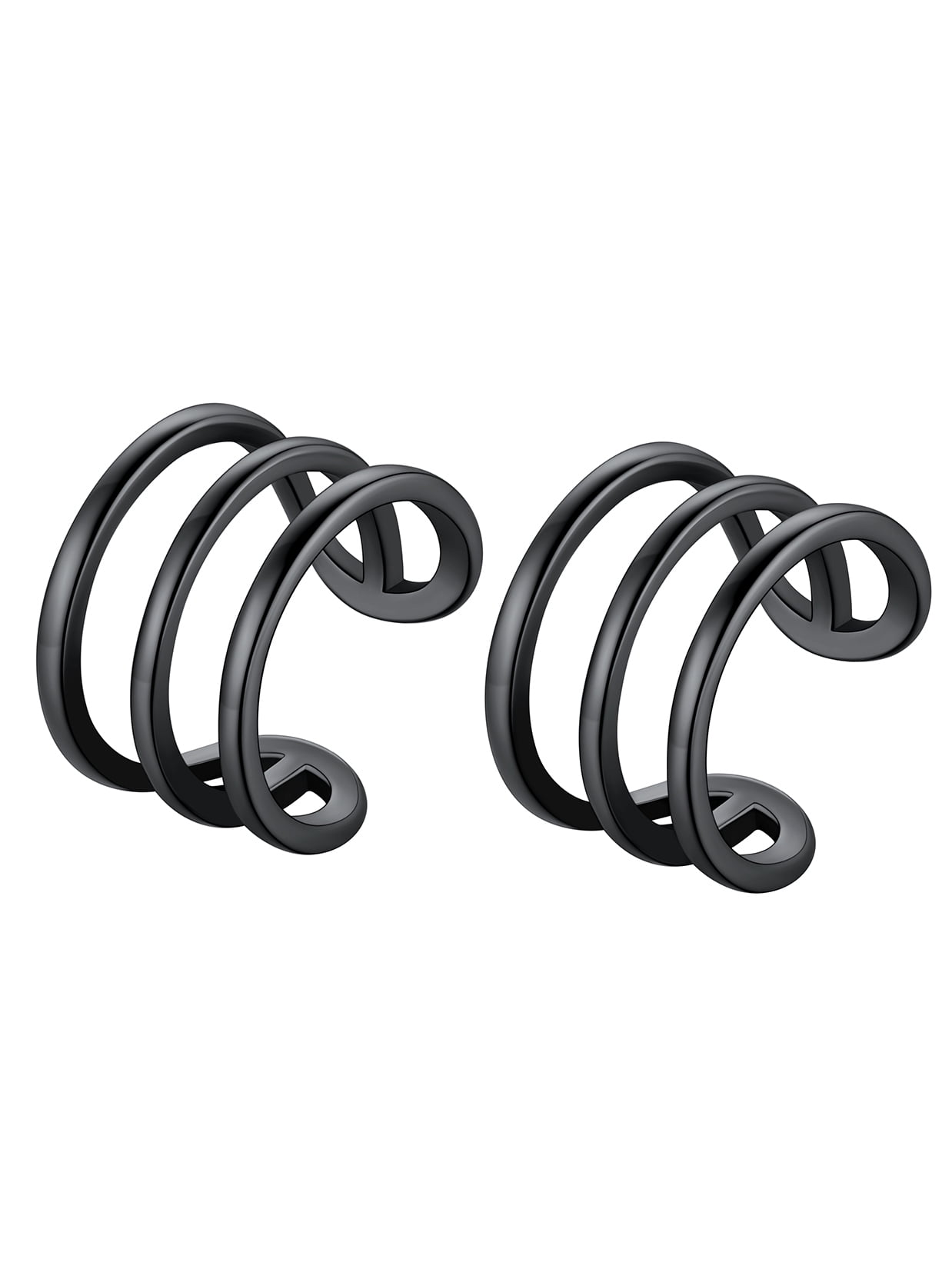 Suplight 925 Sterling Silver Black Plated Ear Cuffs Earrings, Three Layer Smooth-Surface Huggie Clip On Cartilage Earrings for Women