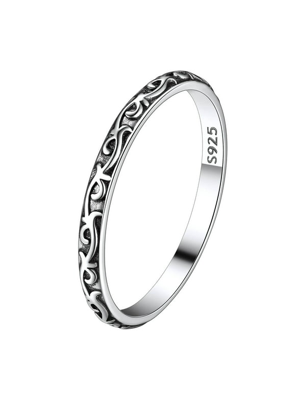 Suplight 925 Sterling Silver Celtic Knot Band Ring, 2MM Thin Vintage Finger Thumb Ring for Women