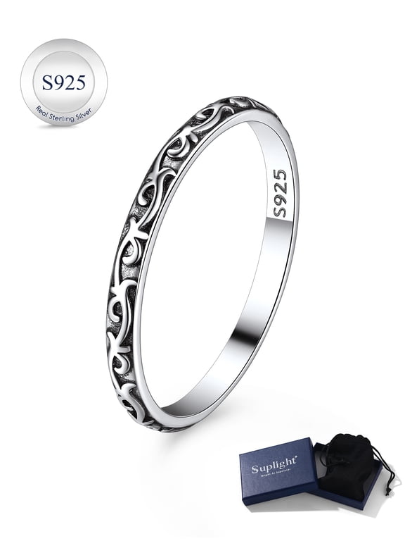 925 Sterling Silver Celtic Knot Band Ring, 2MM Thin Vintage Finger Thumb Ring for Women